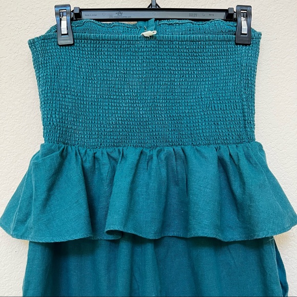 Urban Outfitters Green Strapless Ruffle Linen Jumpsuit A-22 - Picture 8 of 13